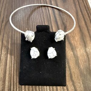 White turquoise earrings and bangle set